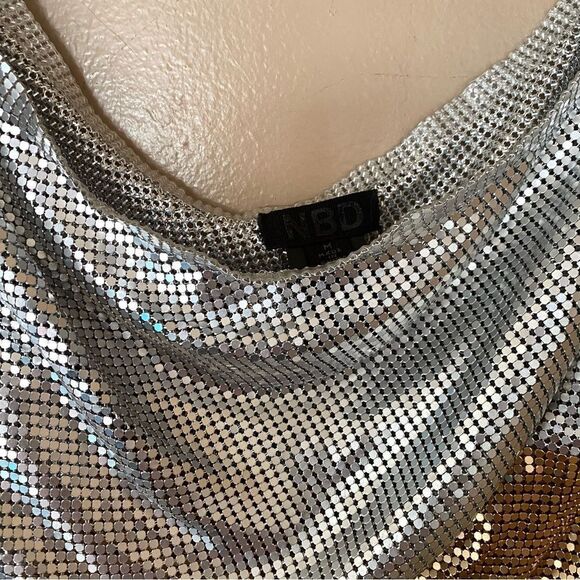 NBD Nikita Mini Dress chainmail metal Silver Gold cut out party Revolve S - Picture 14 of 15